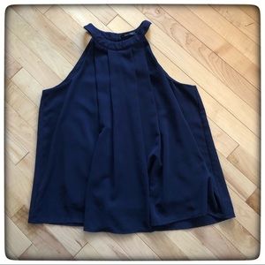 Doe & Rae Sleeveless Navy Blouse